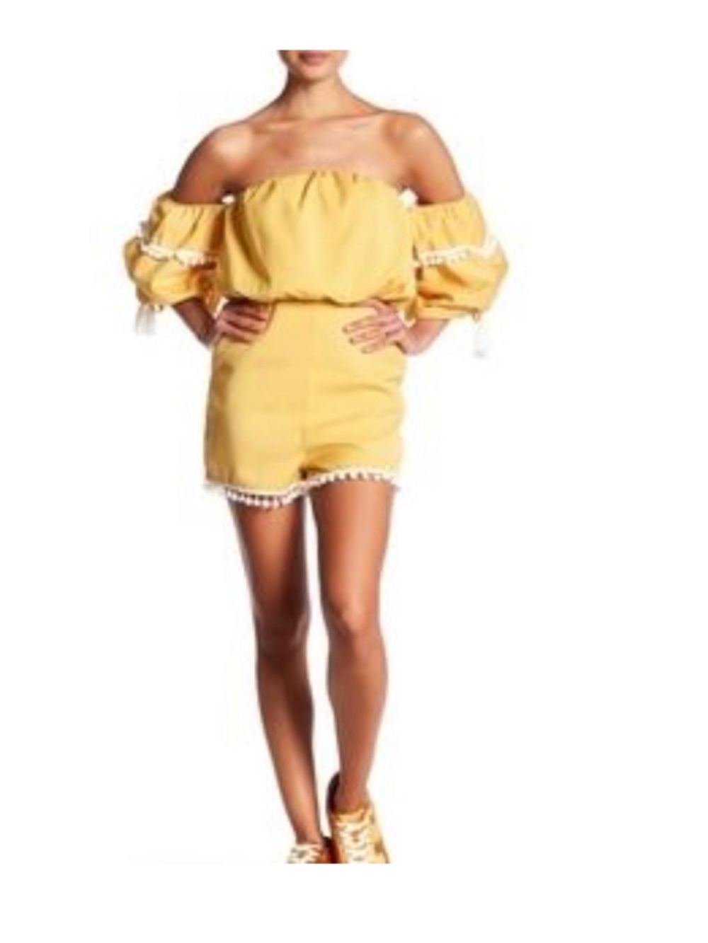 Tea n Cup Bright Yellow Off-Shoulder Romper
